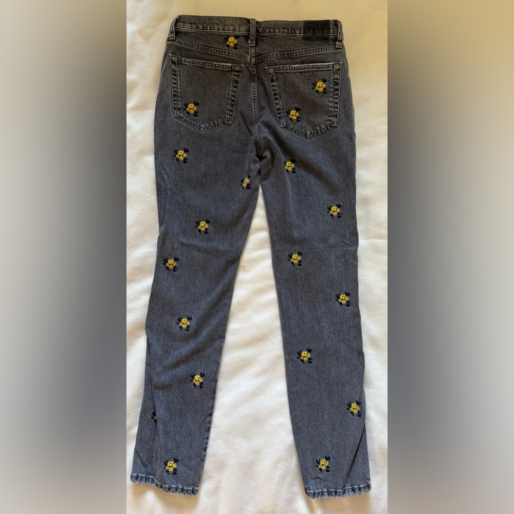 Zara Slim Full Length Black Floral High Rise Jeans - Picture 7 of 9